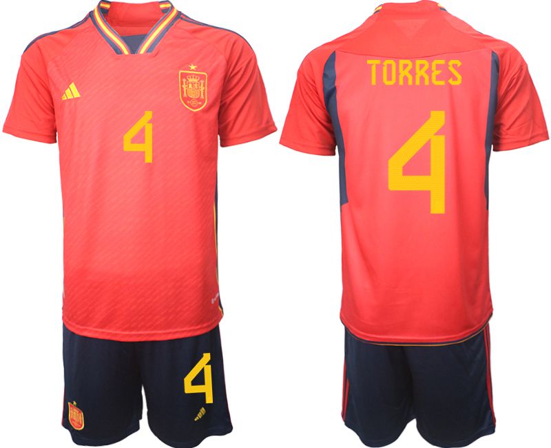Men 2022 World Cup National Team Spain home red #4 Soccer Jerseys->customized soccer jersey->Custom Jersey